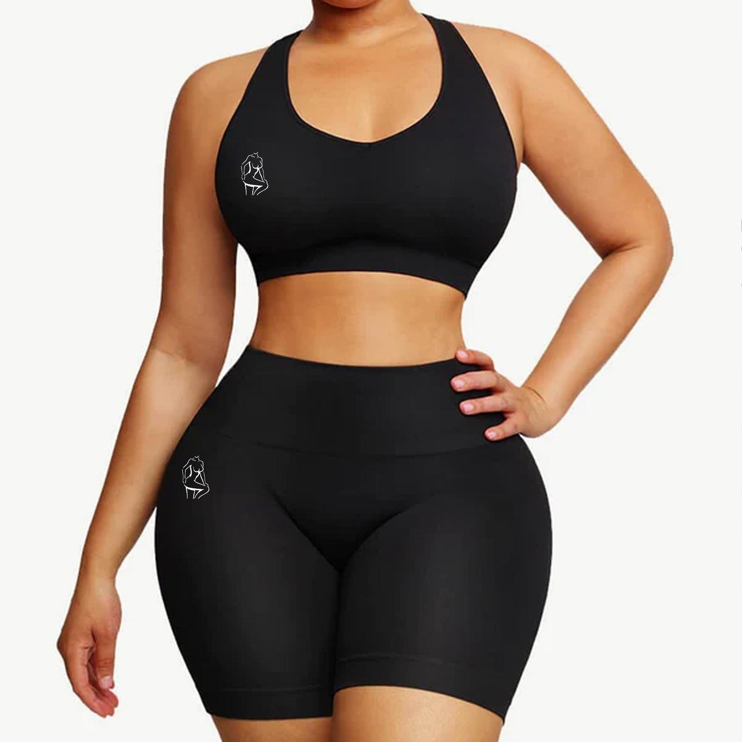 Sexy V Neck Seamless Sportswear Biker Shorts Set