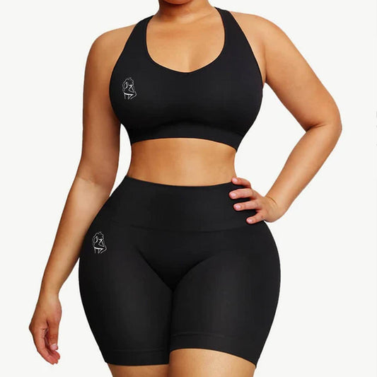 Sexy V Neck Seamless Sportswear Biker Shorts Set