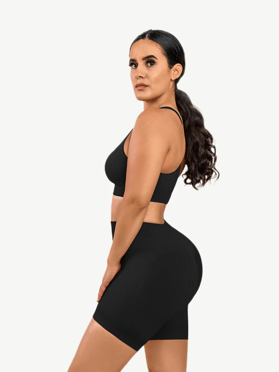 Sexy V Neck Seamless Sportswear Biker Shorts Set